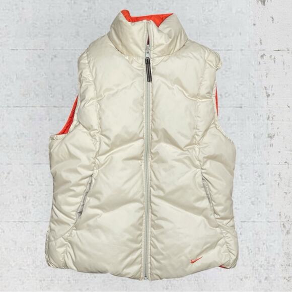 VTG 1995 NIKE Women’s Reversible Down Puffer Vest Size M Orange/Cream Sporty - Picture 2 of 15